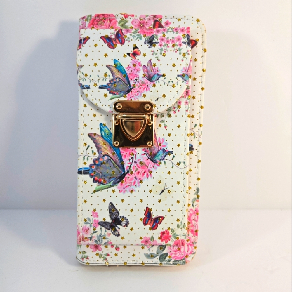Wallet+Phone Case Wristlet+Crossbody Pink Butterfly Pattern Ready for Spring